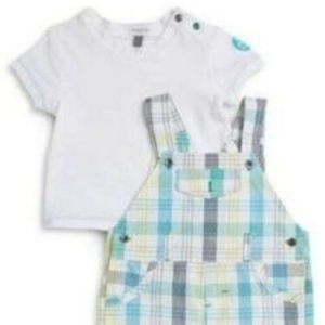 Absorba 2 piece plaid boys overall with tee 6-9M